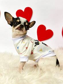 PETSIN 1. Áo nỉ in hình trái tim màu sắc, chữ đen, dày dặn và ấm áp, kiểu dáng thú cưng, thích hợp cho mùa thu và mùa đông, phối màu trắng. - trắng - Xem 10