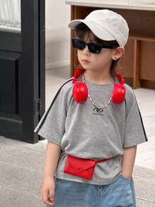 DAZY 男童休闲撞色滚边短袖T恤，夏季 - 灰色 - 查看 6