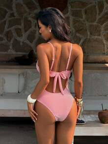 Swim Mod Áo tắm liền thân có gọng, sọc đỏ trắng dễ thương, thích hợp cho kỳ nghỉ xuân/hè 2022, đi biển. - Màu be - Xem 2