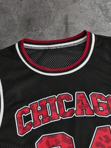 AXEPEAK 男士休闲豹纹字母数字图案背心，夏季 - 黑色 - 查看 3