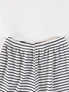 幼儿男童时尚卡通小狗印花圆领韩版短袖T恤和宽松条纹直筒裤睡衣套装 - 白色 - 查看 10