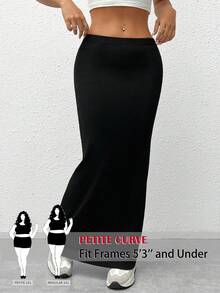 SHEIN PETITE CURVE Falda larga negra de talla grande para mujer, cintura alta, corte ajustado, color liso, casual elegante para uso diario y oficina, elegante y versátil para otoño - Negro - Ver 1