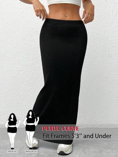 SHEIN PETITE CURVE Chân váy dài dáng ôm màu trơn, cỡ lớn dành cho nữ, đa năng, phù hợp mặc hàng ngày, đi làm và đi học.