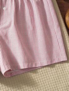 Men's Striped Letter Webbing Casual Loose Summer Airy Pants - Red and White - View 4