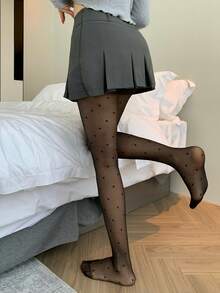 DAZY Fashionable Casual Heart Mesh Women's Leggings - Black - View 2