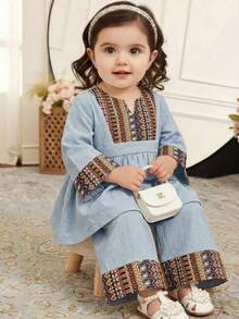 SHEIN Baby Girls Shirt Co-Ords - Green - View 3