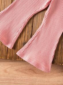 SHEIN 女婴可爱夏季粉色针织吊带背心和喇叭裤套装 - 彩色 - 查看 6