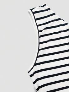 GlowEve 女士条纹无袖侧抽绳休闲上衣 - 黑與白 - 查看 7