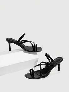 CUCCOO SZL Women's Square Toe Casual High Heel Slide Sandals Spring Shoes - Black - View 1
