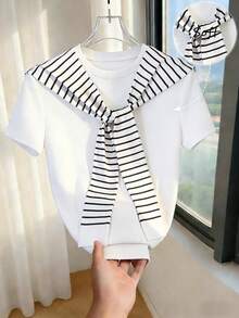 GlowEve Áo thun nữ tay ngắn cổ tròn kiểu dáng tối giản, thích hợp mặc hàng ngày và mùa hè. - trắng - Xem 1