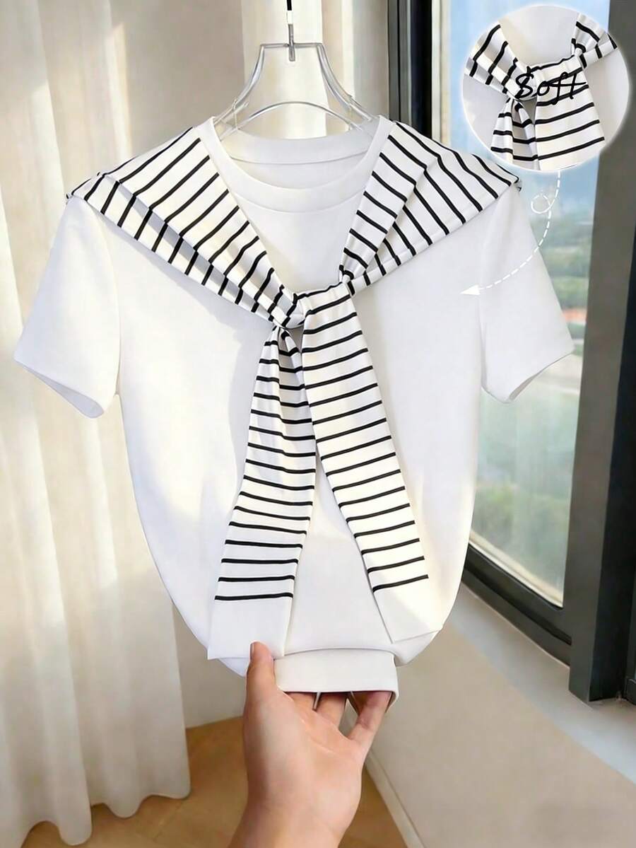 GlowEve Áo thun nữ tay ngắn cổ tròn kiểu dáng tối giản, thích hợp mặc hàng ngày và mùa hè. - trắng - Xem 1