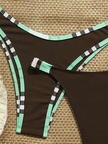 Swim Vcay 3pcs Solid Color Bikini Set, Women Swimwear For Spa Resort - Coffee Brown - View 4
