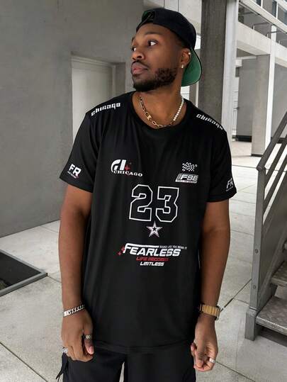 Heavens Edit 男士时尚赛车风格英式印花休闲 T 恤，图案 T 恤