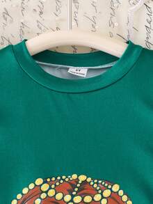 1pc Young Girl Lantern Graphic Cap Sleeve Casual Minimalist Green Dress, Fashionable, Elegant & Cute, Comfortable Summer - Multicolor - View 3