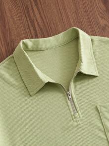 SWAVVY 男士宽松四分之一拉链口袋拼接落肩 Polo 衫 男士 Polo 衫 男士 T 领 T 恤 男士高尔夫球衫 男士短袖拉链 Polo 衫 - 綠色 - 查看 3