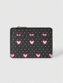 ROMWE Kawaii 黑色波点粉色爱心卡片袋 - 黑色波點 - 查看 1