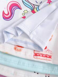 SHEIN 【2件套】女童独角兽卡通印花短袖短裤针织贴身睡衣家居服套装 - 彩色 - 查看 6