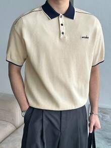 DAZY Áo polo nam phối màu tương phản, cổ áo màu xanh navy và thân áo màu be, thích hợp cho mùa hè. - Màu be - Xem 5