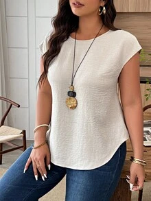 Weeklong Áo sơ mi cổ tròn chất liệu linen-cotton phối ren, có chi tiết ren phía sau - Áo sơ mi thời trang thanh lịch cỡ lớn dành cho công sở và trang phục thường ngày vào mùa xuân và mùa hè. - Màu be - Xem 5