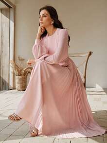 Anewsta 女士褶裥优雅收腰连衣裙 - 粉色 - 查看 3