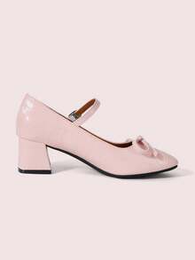 CUCCOO DOLLMOD Women's Light Pink Textured Round Toe Bow Decor Mary Jane Shoes, Sweet & Cute Style For Daily, Dating, Commuting - Pink - View 10