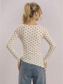 Muvela 春夏新款复古学院风黑白波点圆领套头衫，腰部系带褶皱设计，网纱面料，优雅嘉年华派对时尚可爱都市通勤办公女装 - 白色 - 查看 6