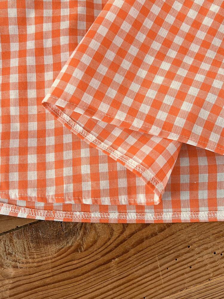 Plus Size Women Summer Casual Gingham Print Frill Trim Mock Neck Ruffle Armhole Blouse/ Vacation Summer Top Summer Spring Women Spring Country Style For Women