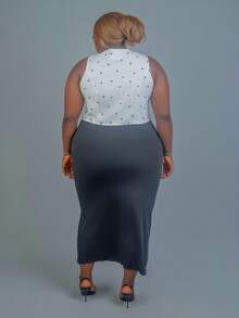 CurvyTilda 法式女式无袖休闲衬衫，简约时尚日常穿着，春夏季，心形图案印花，情人节，浪漫优雅，无袖上衣 - 杏色 - 查看 2