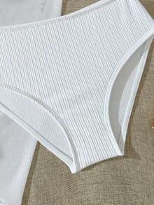 SHEIN Bộ bikini sọc trắng cho bé gái tuổi teen với họa tiết sao biển vàng, yếu tố ngọt ngào cổ điển cho kỳ nghỉ biển, món đồ bắt mắt cho bé gái tuổi teen - trắng - Xem 5