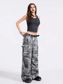 Breakform 女士复古水洗迷彩阔腿工装牛仔裤 - 彩色 - 查看 6