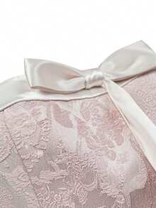 Glamine Charm 缎面拼接3D蝴蝶结领迷你裙连衣裙，吊带A字裙，适合派对/假日春季穿着，毕业/返校季可爱连衣裙，圣诞节 - 粉色 - 查看 5