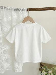 LMoss Kids Young Girls' Solid Color Round Neck Short Sleeve Bow Decor Casual T-Shirt, Summer - White - View 2