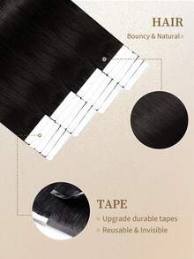 20pcs Straight Tape In 100% Human Hair Extension For Salon Silky Seamless Invisible Natural Black For Thin Hair Woman Top Quality Dark Brown Color Tape In Hair Tape Ins Hair Extensions Longlasting Hair Flower Hair Clip - SNatural - View 4