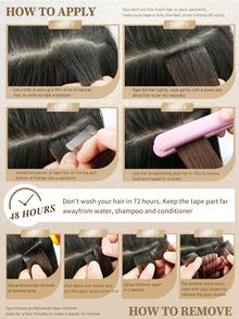 20pcs Straight Tape In 100% Human Hair Extension For Salon Silky Seamless Invisible Natural Black For Thin Hair Woman Top Quality Dark Brown Color Tape In Hair Tape Ins Hair Extensions Longlasting Hair Flower Hair Clip - SNatural - View 10