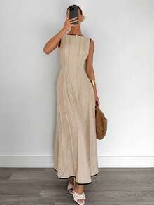 Siren Gaze 夏季新款褶皱无袖A字连衣裙 - 杏色 - 查看 4