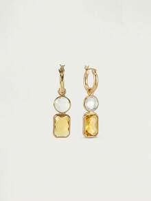 Glisma Women's Fashion Zirconia Pendant Earrings, Suitable For Daily Wear,Outfits,Old Money,Metallic/Texture,Gemstone,For Mom/Women/Girl/Mother,Premium,Vintage,Classy - Yellow - View 5