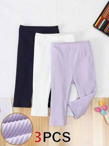 SHEIN Playful Pals 3pcs/Set Baby Girls' All-Match Casual Solid Color Stretchy Leggings, Pants, Tights, Infant Bottoms, Infant Trousers Set, Knit Corduroy Baby GirlLeggings, Suitable For Spring, Summer, Autumn, Winter - Multicolor - View 1
