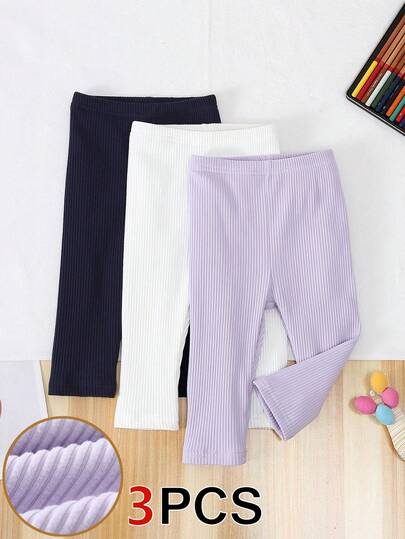 SHEIN Playful Pals 3 st/set flickleggings, byxor, tights, babybyxor, set med stickade manchesterleggings för babyflickor, lämplig för vår, sommar, höst, vinter