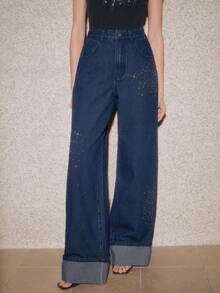 Anewsta Women's Romantic Glitter Straight Leg Jeans, Suitable For Valentine's Day Party And Vacation, Blue - Blue - View 4