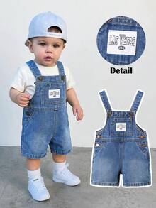 男童蓝色牛仔背带短裤 - 中等水洗藍 - 查看 1