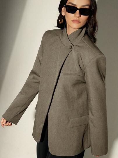 Aveloria Modichic Stand Collar Oblique Placket Blazer, Crafting A High-End Business Look