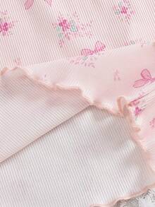 SHEIN 6件組女嬰粉藍白夏季可愛飄逸家庭套裝 花卉無袖吊帶上衣彈性腰短褲 野餐公園度假適用 - 彩色 - 查看 8