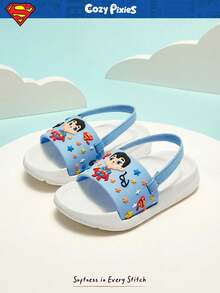 SUPERMAN X Cozy Pixies 1 Pair Fashionable Casual Summer Cute Cartoon DC Superhero Print Beach Slippers Flat Sandals - Blue - View 4