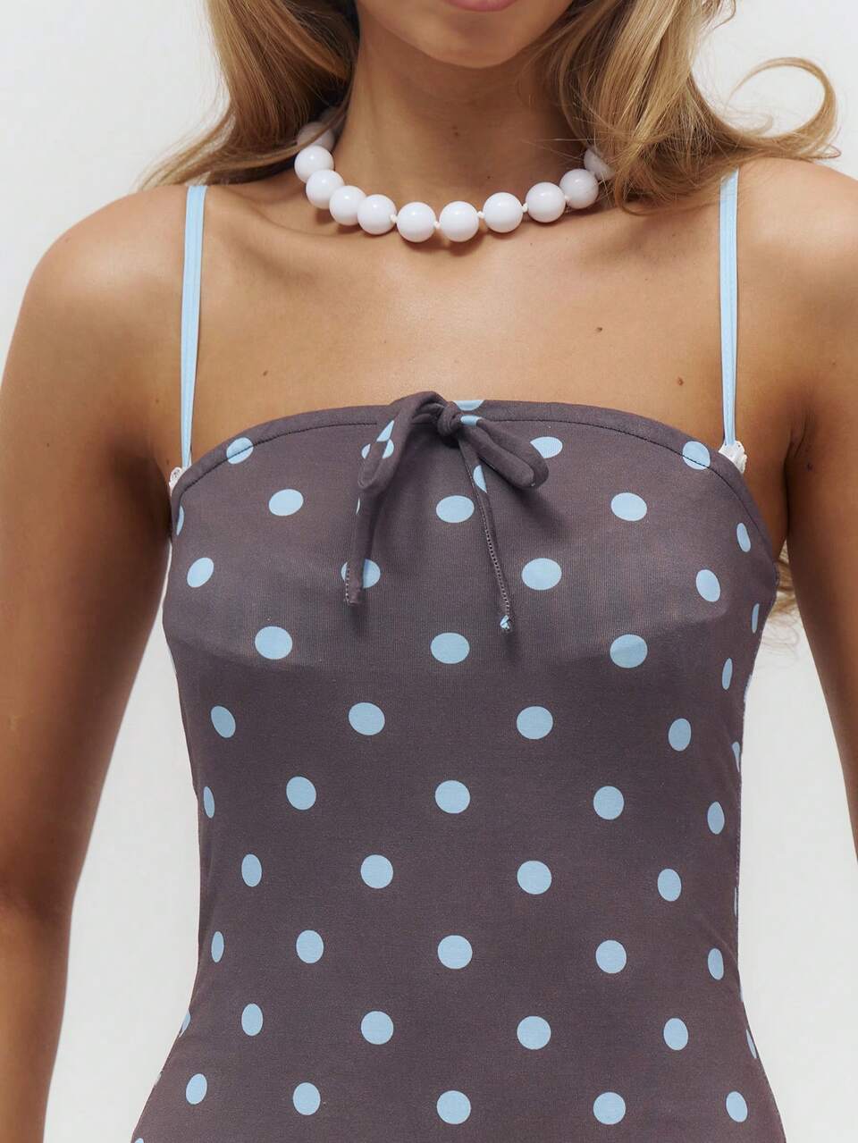 Cotton Polka Dot Tie Detail Strapless Pullover Bandeau Mini Dress Summer Beach Vacation Casual Everyday Sexy Cute Travel Bambola