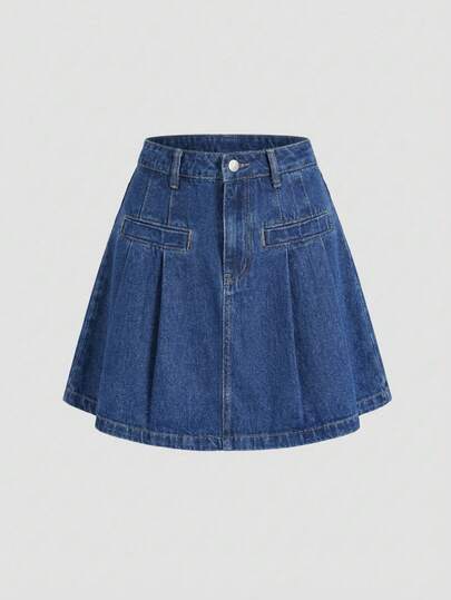 Sweetra Dammode Casual Mångsidig europeisk stil Elegant Plisserad Denimkjol