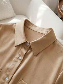 Franclia 女士法式优雅简约梭织Polo领衬衫，优雅女式上衣，休闲服饰，夏季百搭经典配色，时尚休闲通勤装，商务办公装，百搭时尚日常休闲装，都市教师职业装 - 駝色 - 查看 5