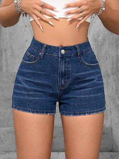 Jeanoix Plus Size Y2K Cowgirl Blue Elastic Sexy Skinny Shorts, Spring Outfits For Women