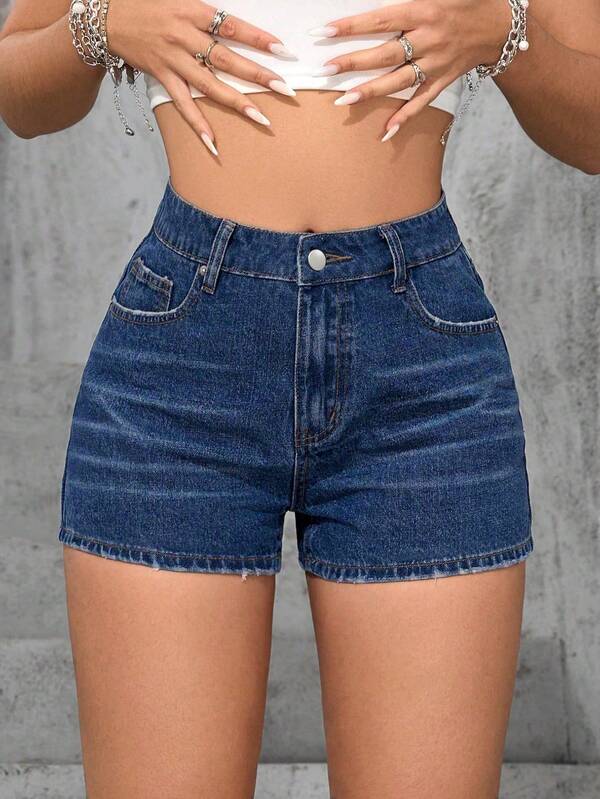 Jeanoix Plus Size Y2K Cowgirl Blue Elastic Sexy Skinny Shorts, Spring Outfits For Women