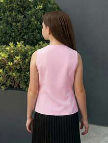 SHEIN Firerie Kids Tween Girl Commuter Casual Sleeveless Tank Top - Baby Pink - View 2