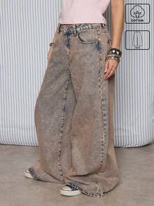 COUREZ Low Ridse Super Wide Leg Jeans In Light Pink Wash /Y2K Winter Clothes For Women Street Streetwear Cotton Baggy Jeans Casual Going Out Outfits Skate Jeans Birthday Outfits - Medium Wash - View 1